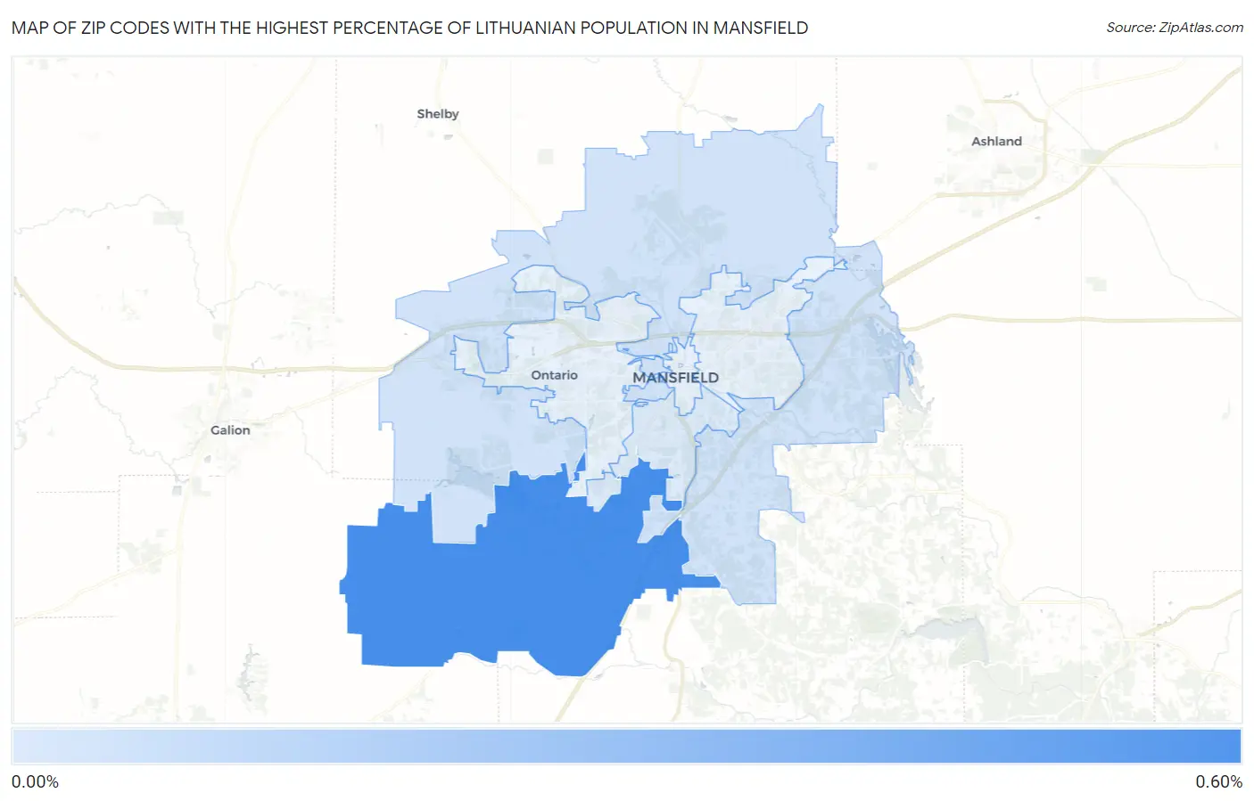 Zip Codes with the Highest Percentage of Lithuanian Population in Mansfield Map
