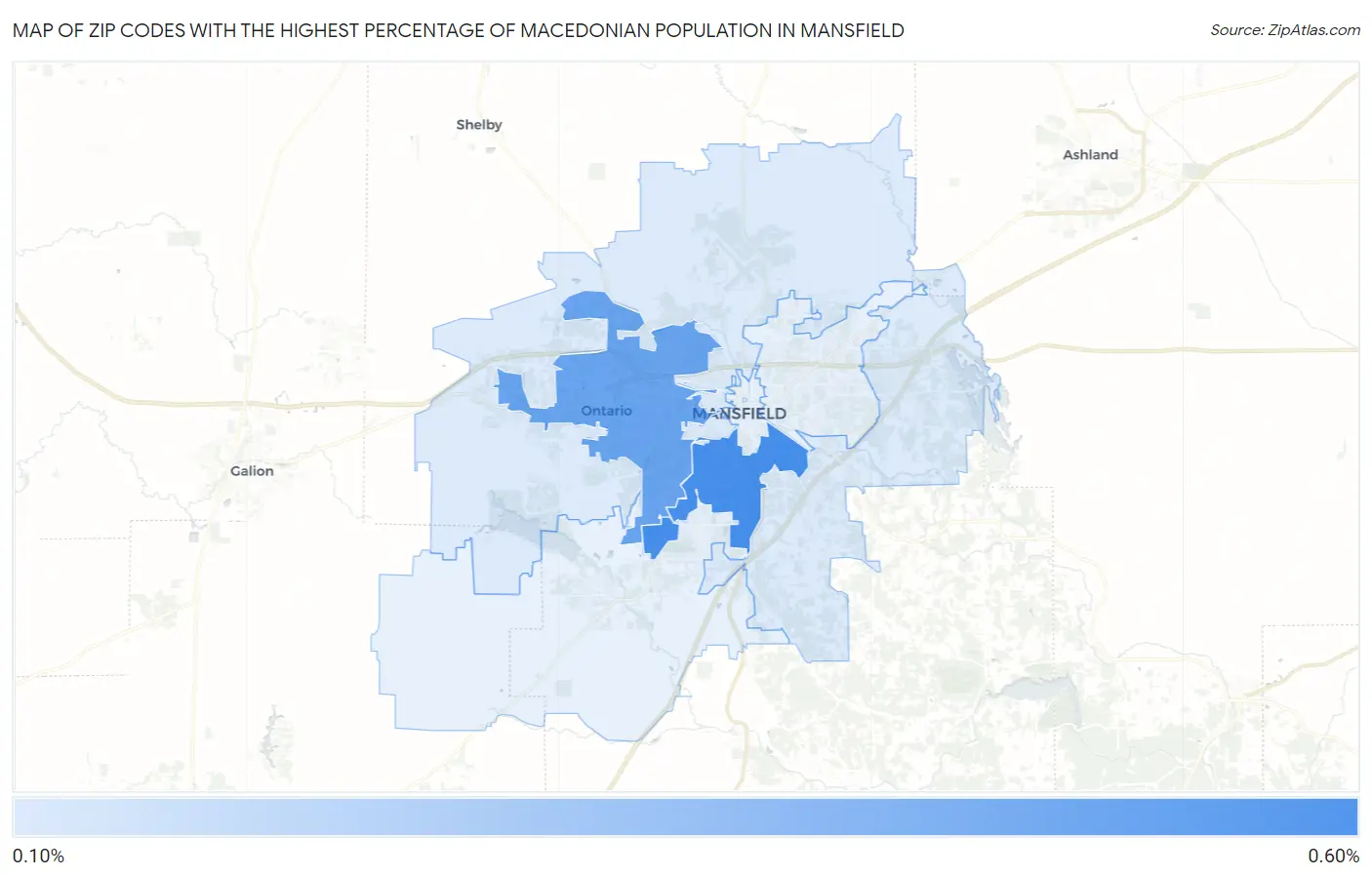 Zip Codes with the Highest Percentage of Macedonian Population in Mansfield Map