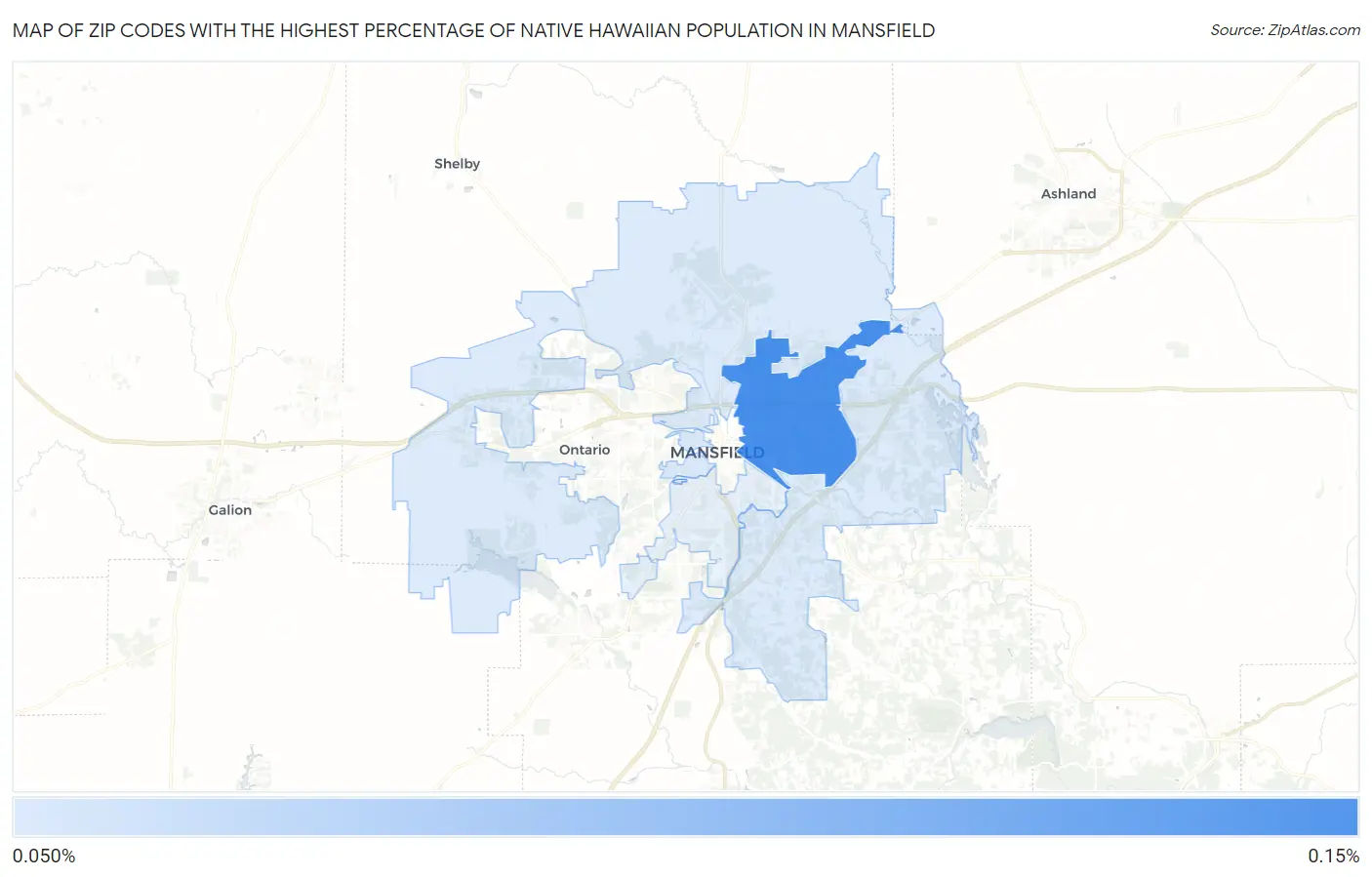 Zip Codes with the Highest Percentage of Native Hawaiian Population in Mansfield Map