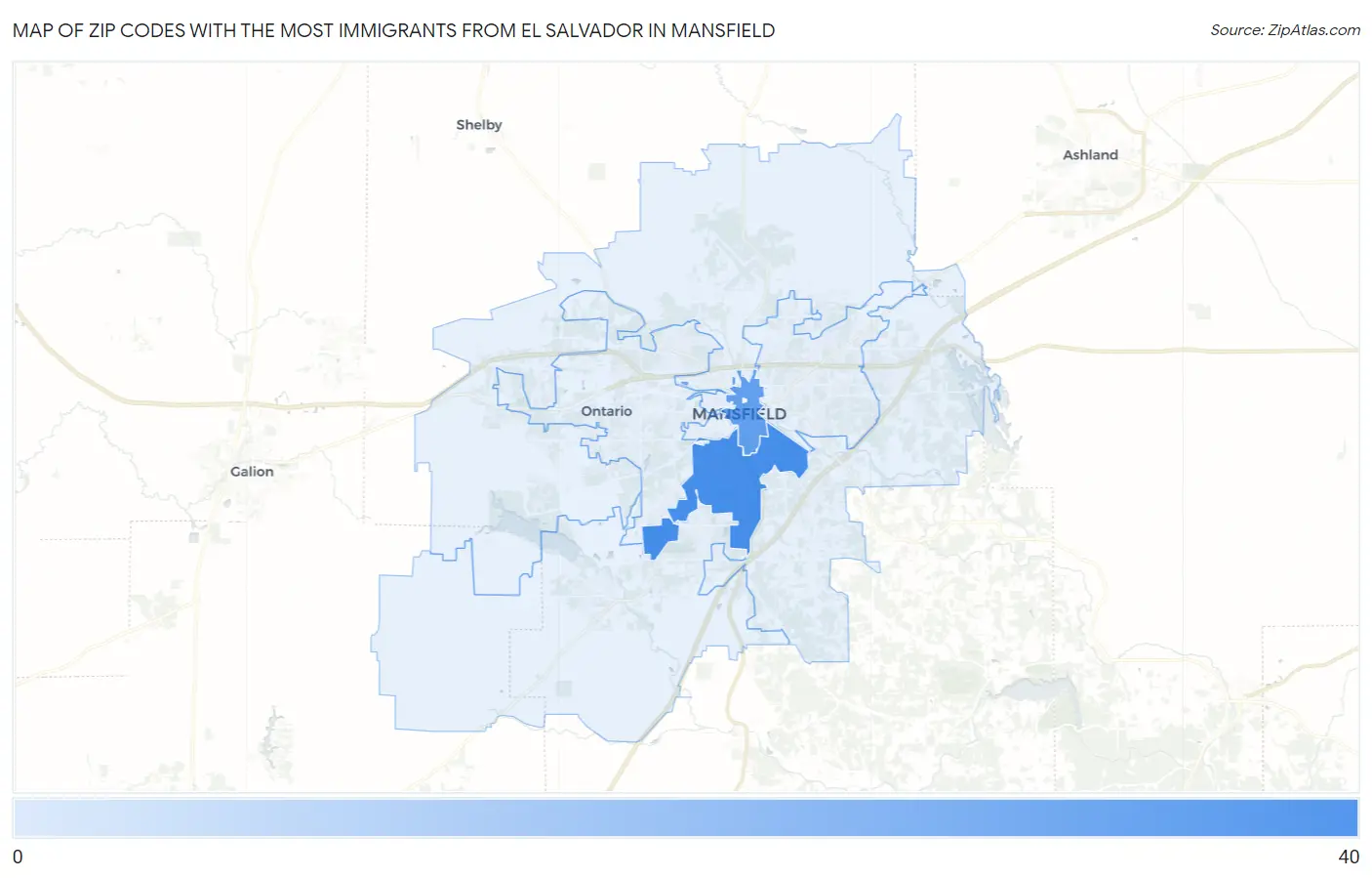 Zip Codes with the Most Immigrants from El Salvador in Mansfield Map
