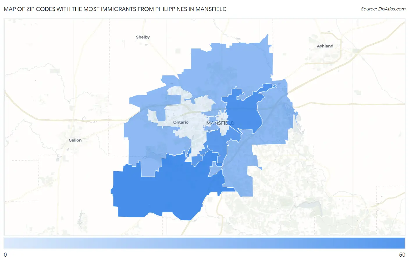 Zip Codes with the Most Immigrants from Philippines in Mansfield Map