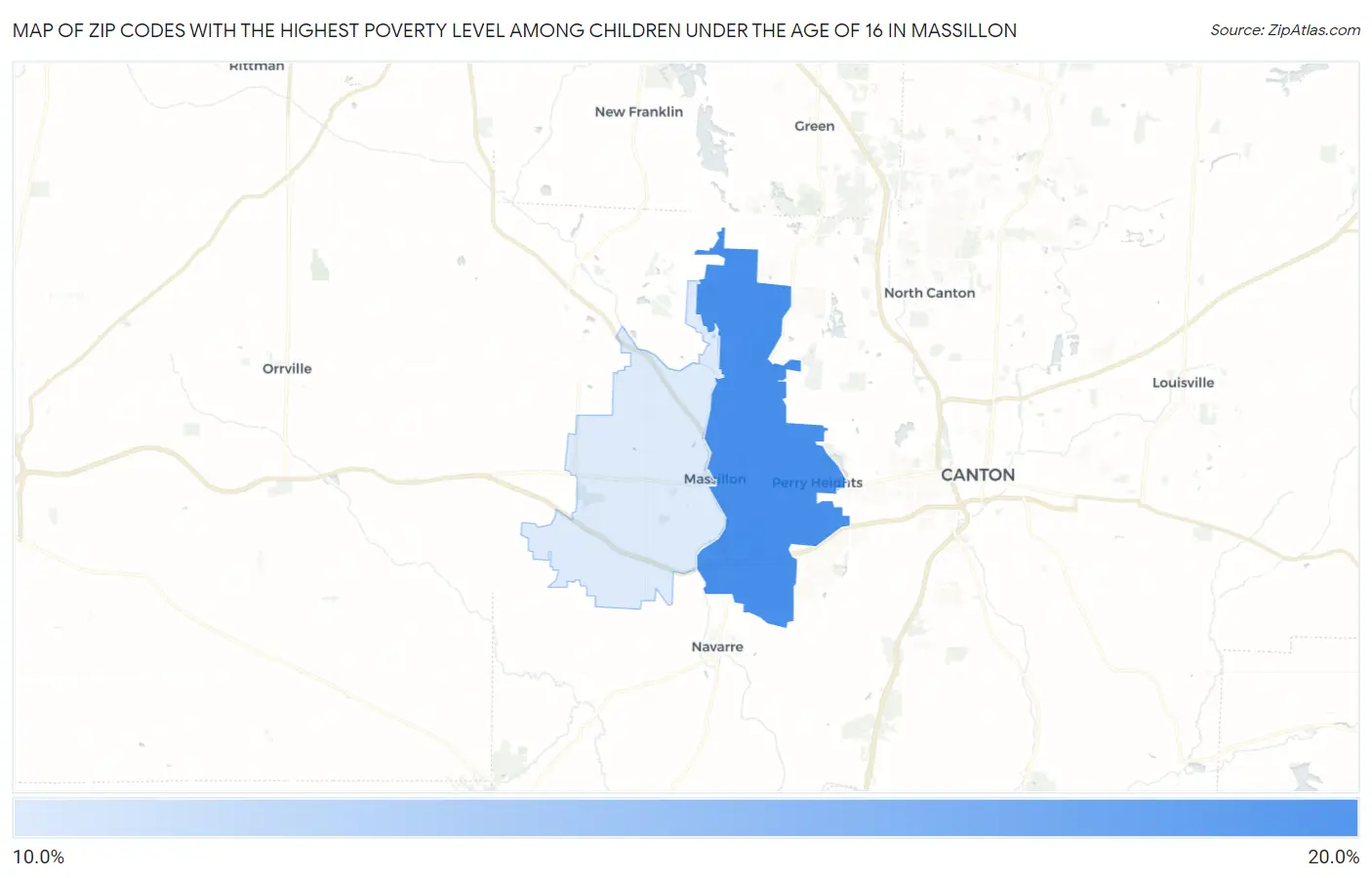 Zip Codes with the Highest Poverty Level Among Children Under the Age of 16 in Massillon Map
