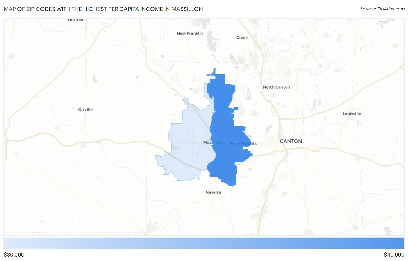 Zip Codes with the Highest Per Capita Income in Massillon Map