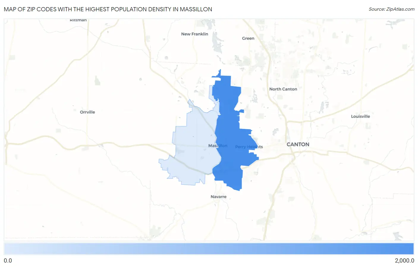 Zip Codes with the Highest Population Density in Massillon Map