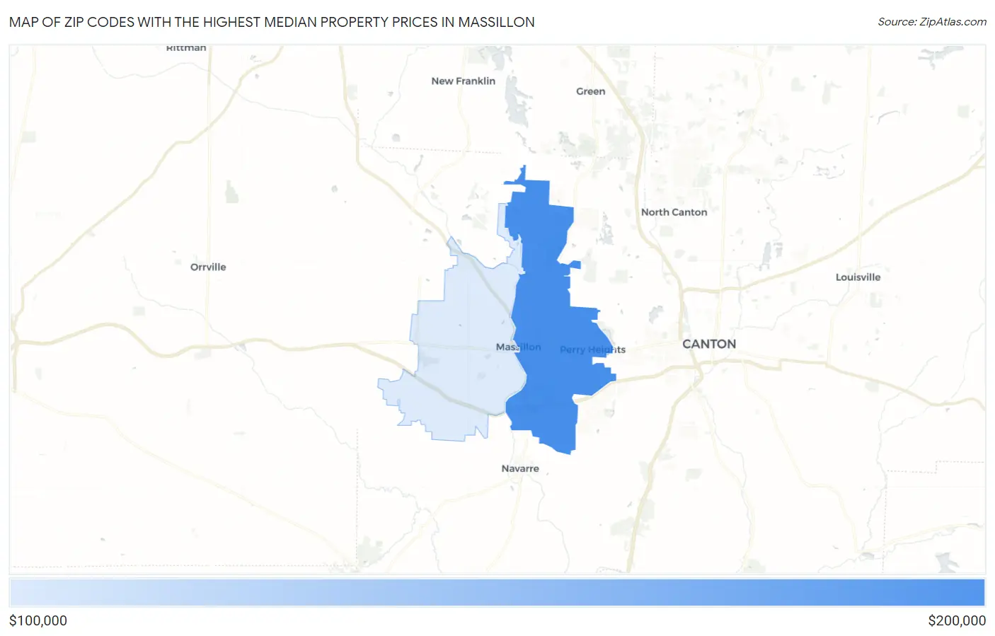 Zip Codes with the Highest Median Property Prices in Massillon Map