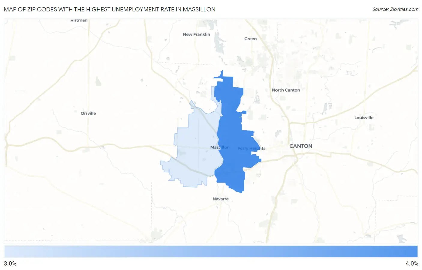 Zip Codes with the Highest Unemployment Rate in Massillon Map