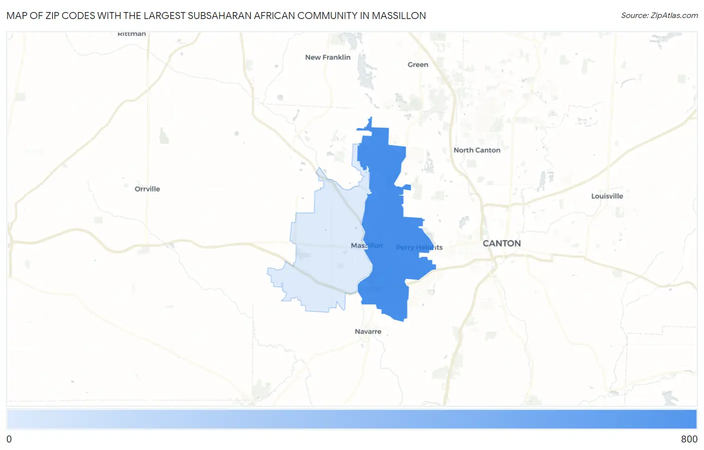 Zip Codes with the Largest Subsaharan African Community in Massillon Map