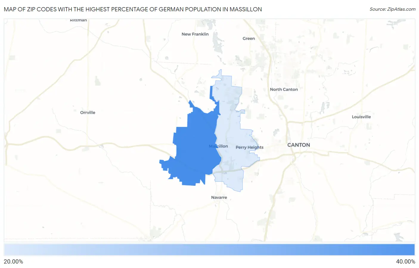 Zip Codes with the Highest Percentage of German Population in Massillon Map