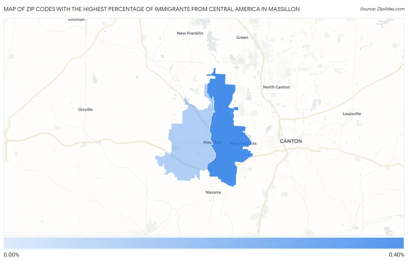 Zip Codes with the Highest Percentage of Immigrants from Central America in Massillon Map