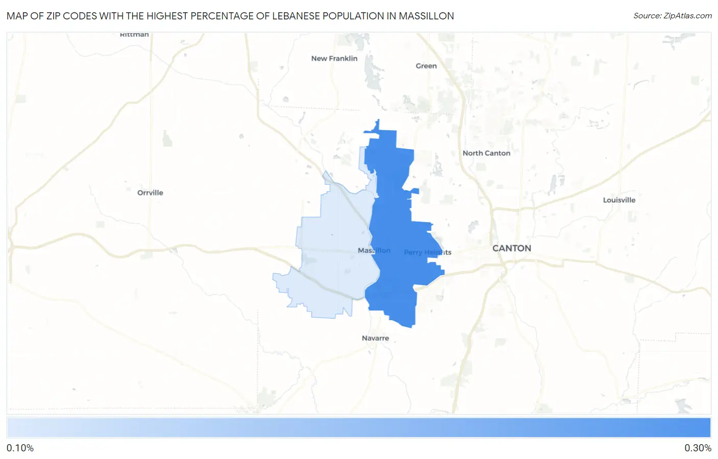 Zip Codes with the Highest Percentage of Lebanese Population in Massillon Map