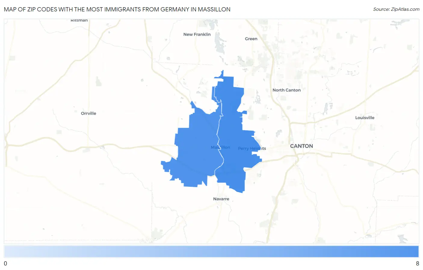 Zip Codes with the Most Immigrants from Germany in Massillon Map
