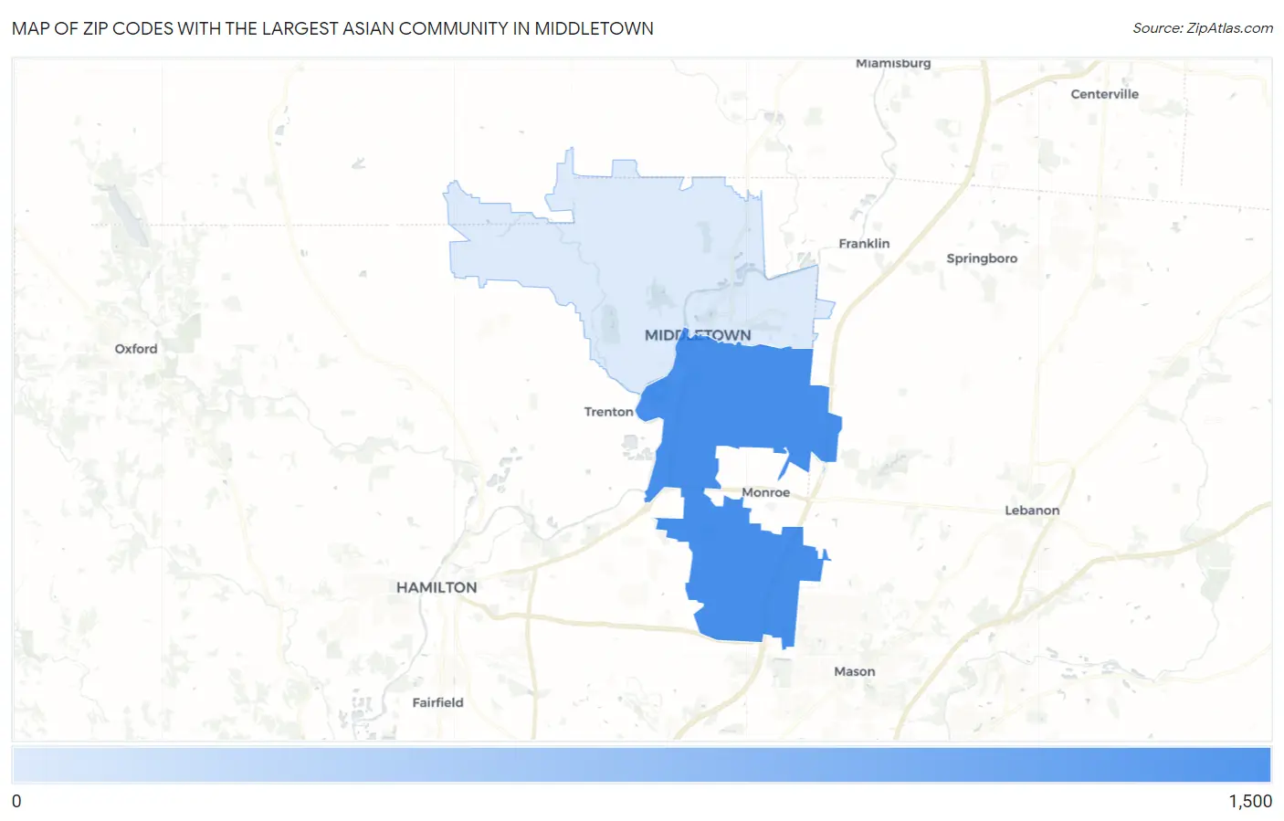 Zip Codes with the Largest Asian Community in Middletown Map