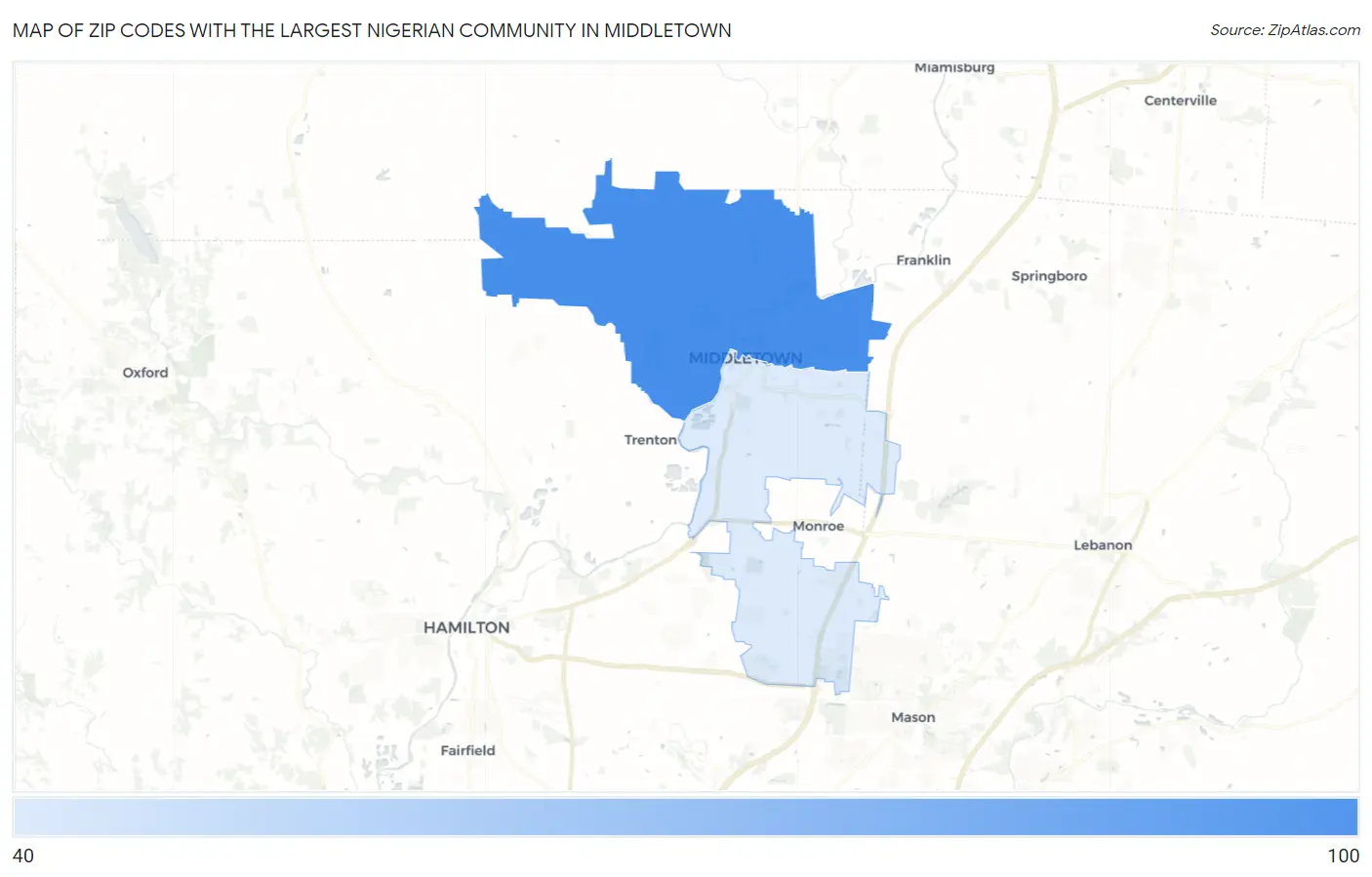 Zip Codes with the Largest Nigerian Community in Middletown Map