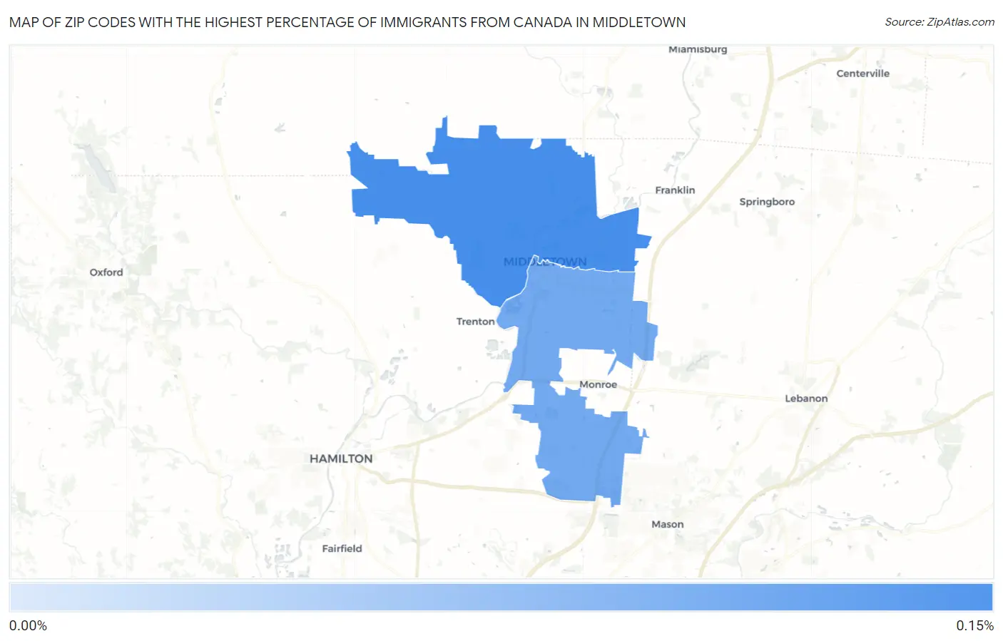 Zip Codes with the Highest Percentage of Immigrants from Canada in Middletown Map