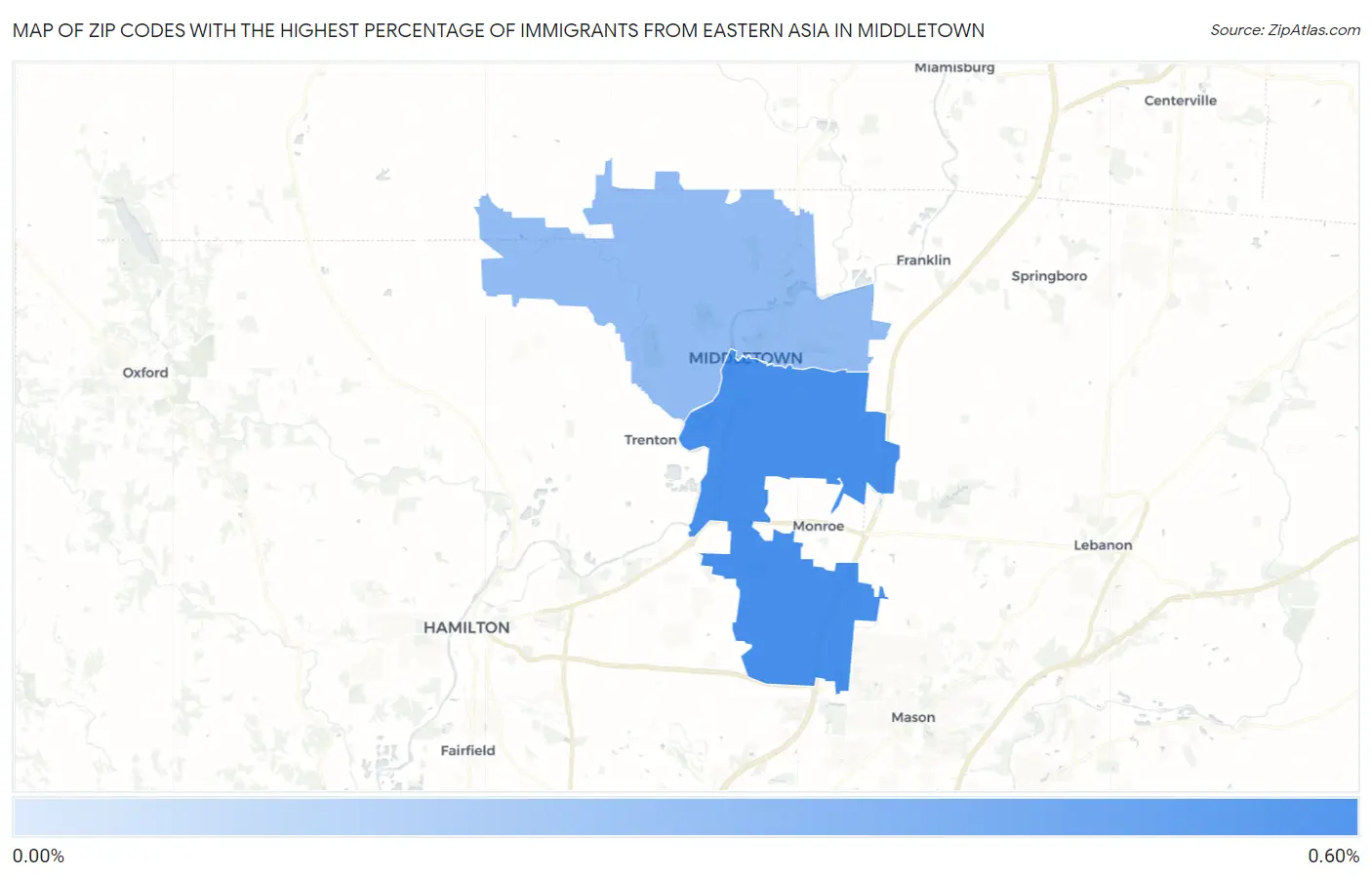 Zip Codes with the Highest Percentage of Immigrants from Eastern Asia in Middletown Map