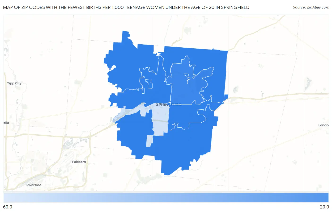 Zip Codes with the Fewest Births per 1,000 Teenage Women Under the Age of 20 in Springfield Map