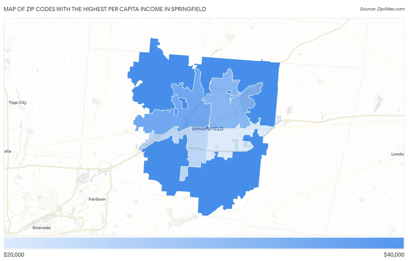 Zip Codes with the Highest Per Capita Income in Springfield Map
