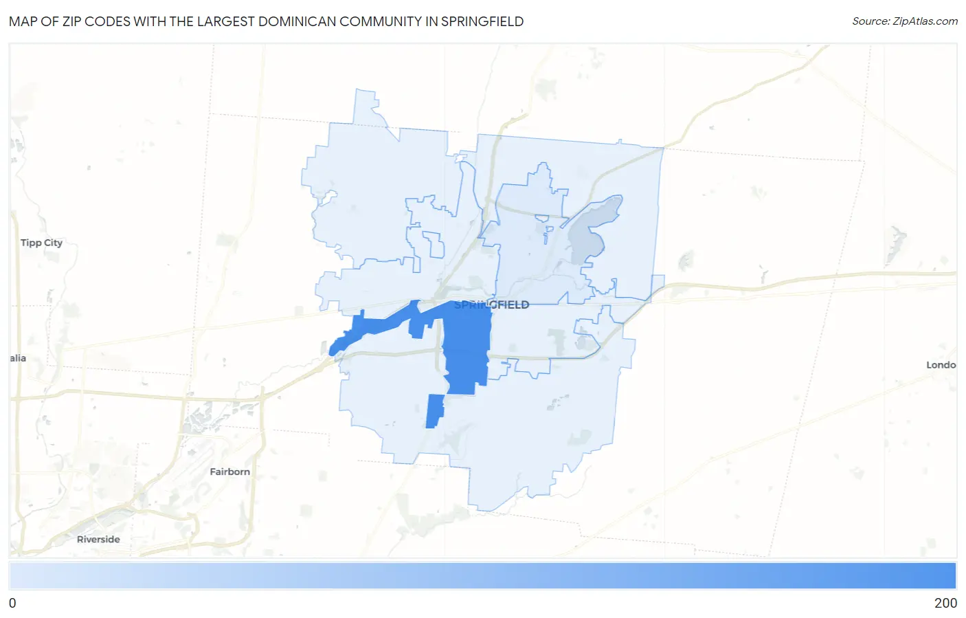 Zip Codes with the Largest Dominican Community in Springfield Map