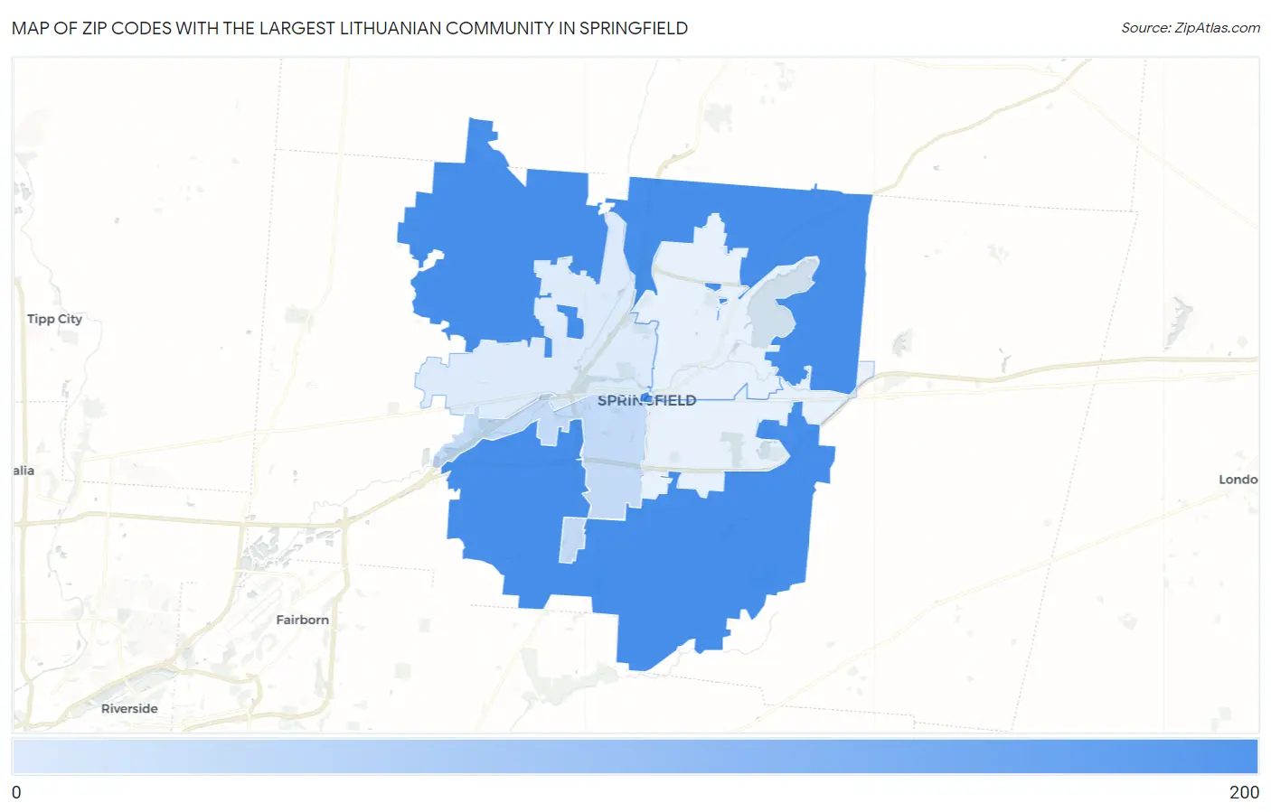 Zip Codes with the Largest Lithuanian Community in Springfield Map