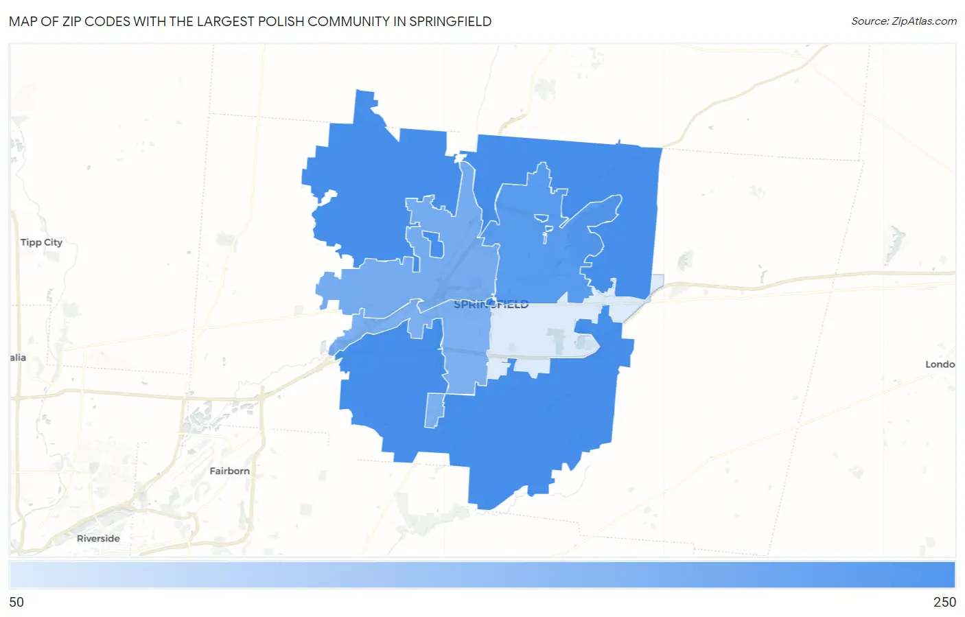 Zip Codes with the Largest Polish Community in Springfield Map