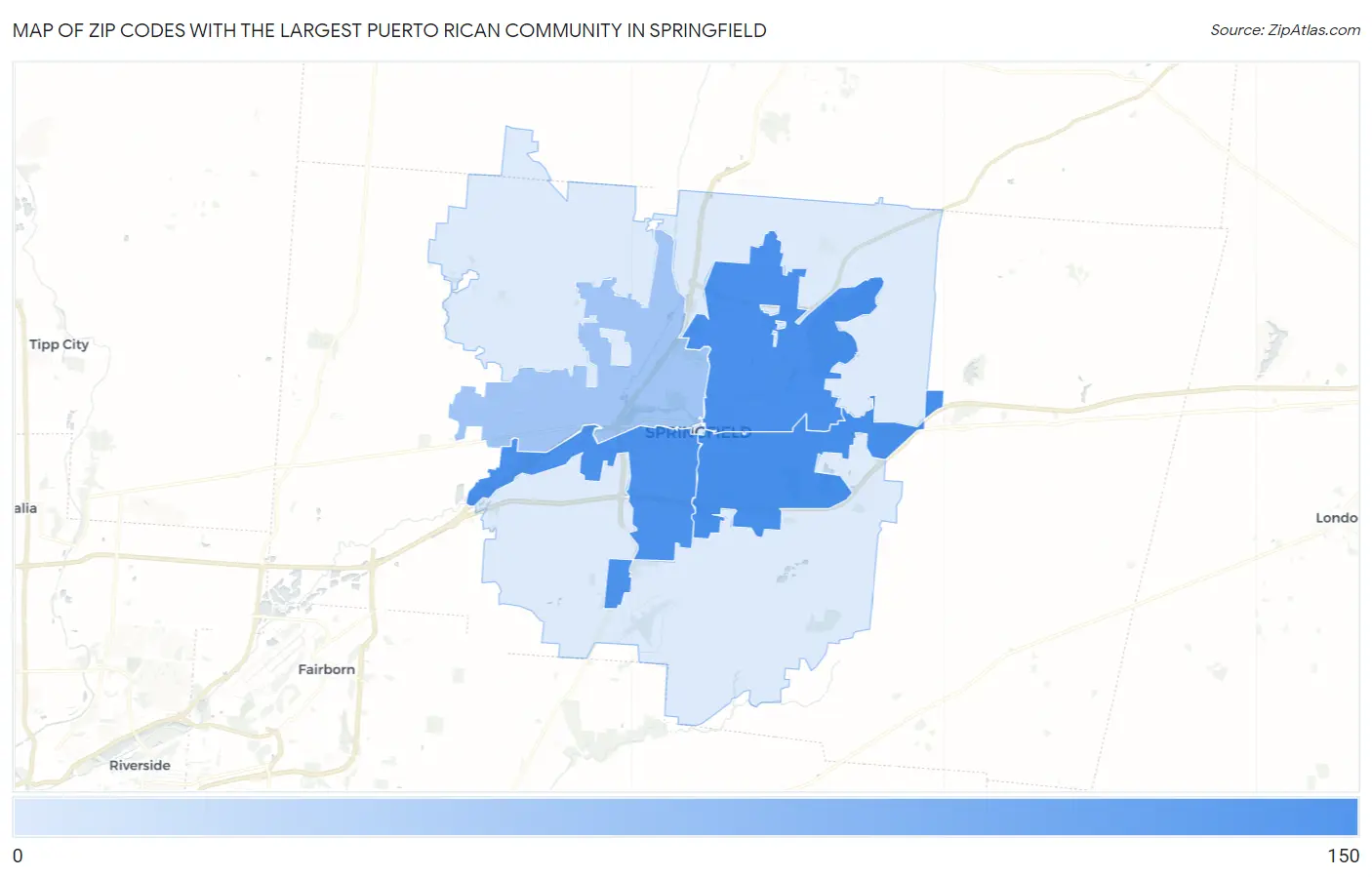 Zip Codes with the Largest Puerto Rican Community in Springfield Map