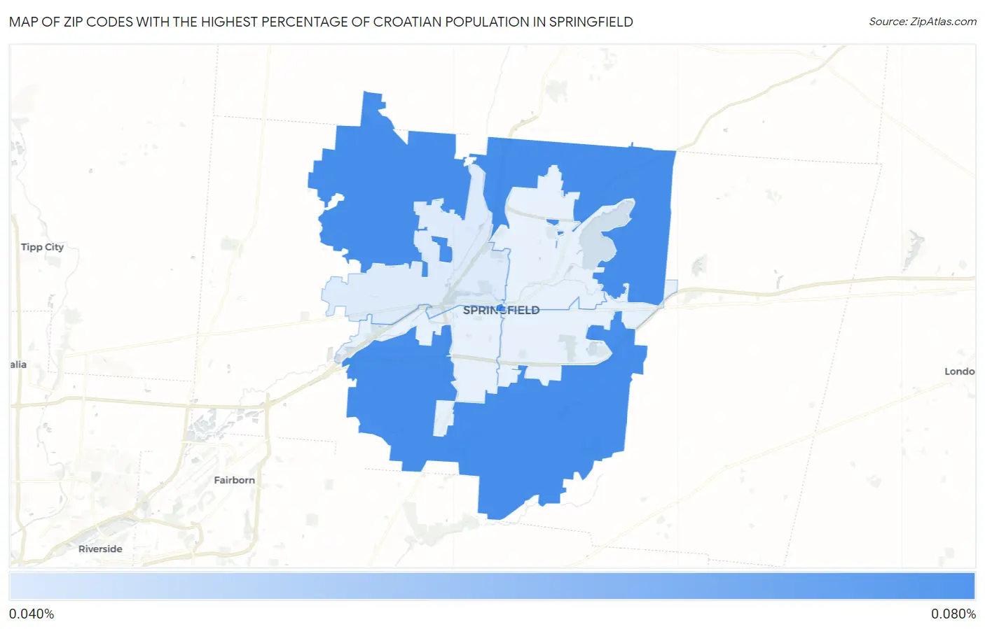 Zip Codes with the Highest Percentage of Croatian Population in Springfield Map