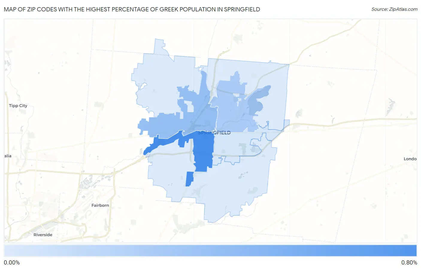 Zip Codes with the Highest Percentage of Greek Population in Springfield Map