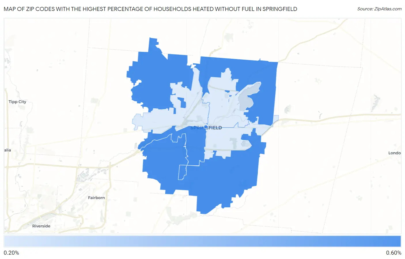 Zip Codes with the Highest Percentage of Households Heated without Fuel in Springfield Map