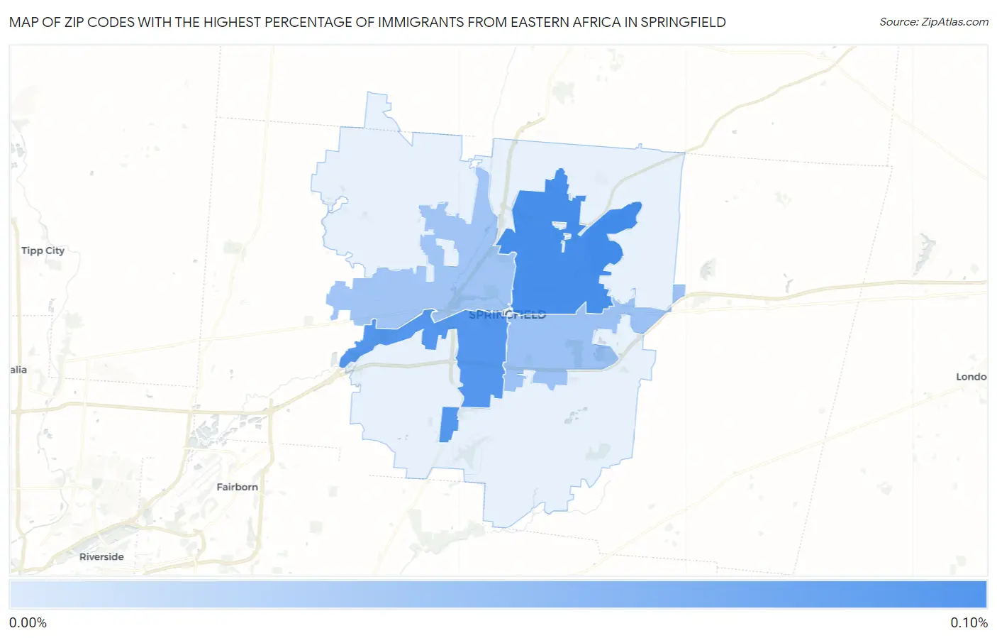 Zip Codes with the Highest Percentage of Immigrants from Eastern Africa in Springfield Map