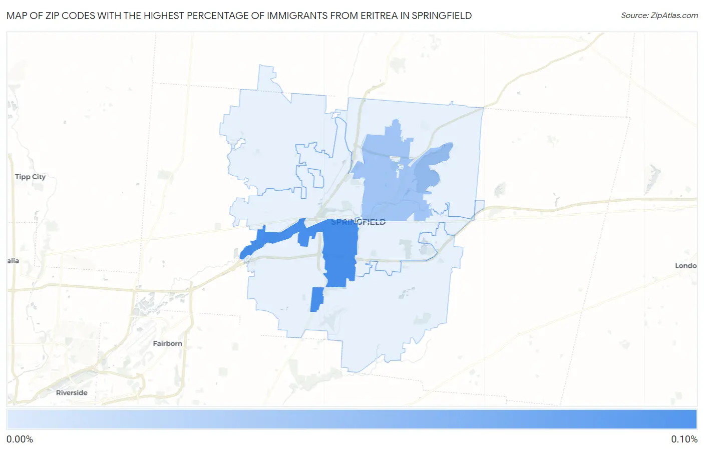 Zip Codes with the Highest Percentage of Immigrants from Eritrea in Springfield Map