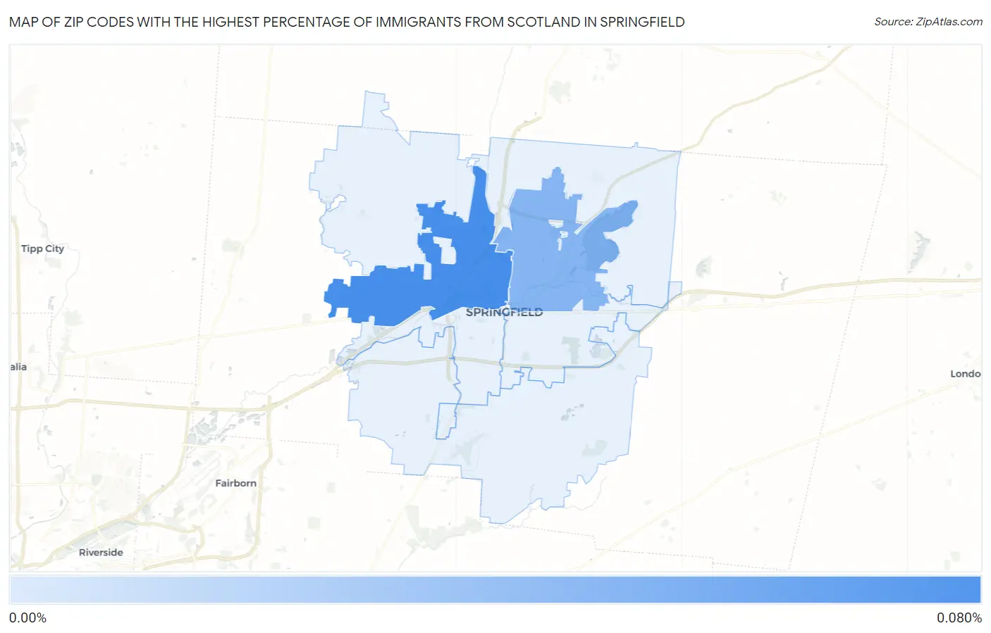 Zip Codes with the Highest Percentage of Immigrants from Scotland in Springfield Map