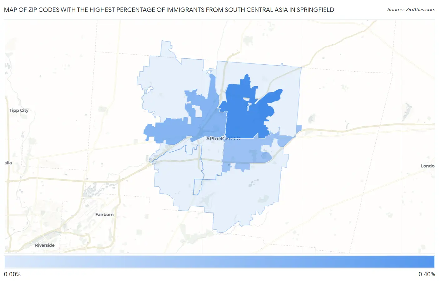 Zip Codes with the Highest Percentage of Immigrants from South Central Asia in Springfield Map
