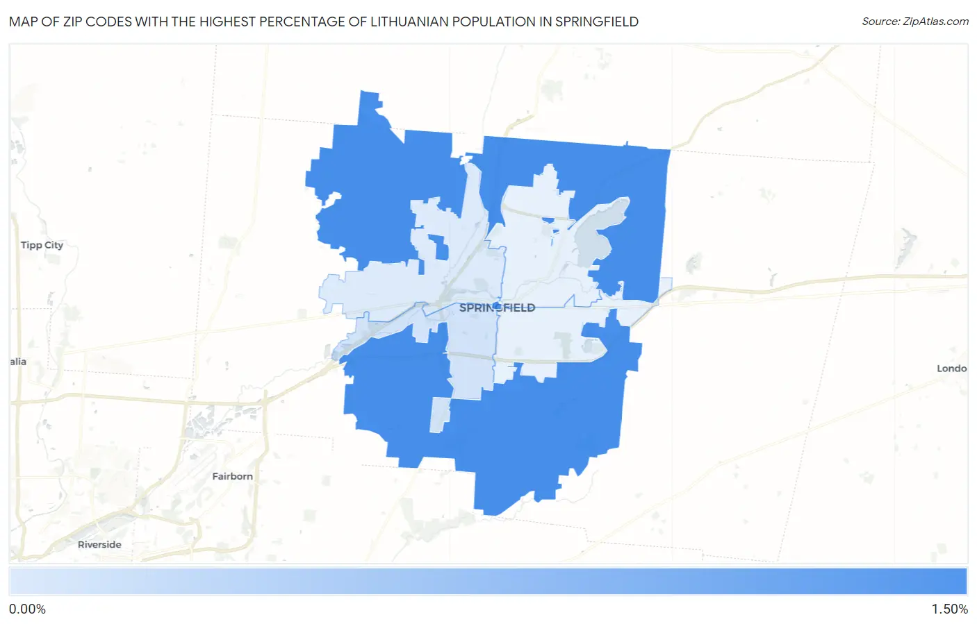 Zip Codes with the Highest Percentage of Lithuanian Population in Springfield Map