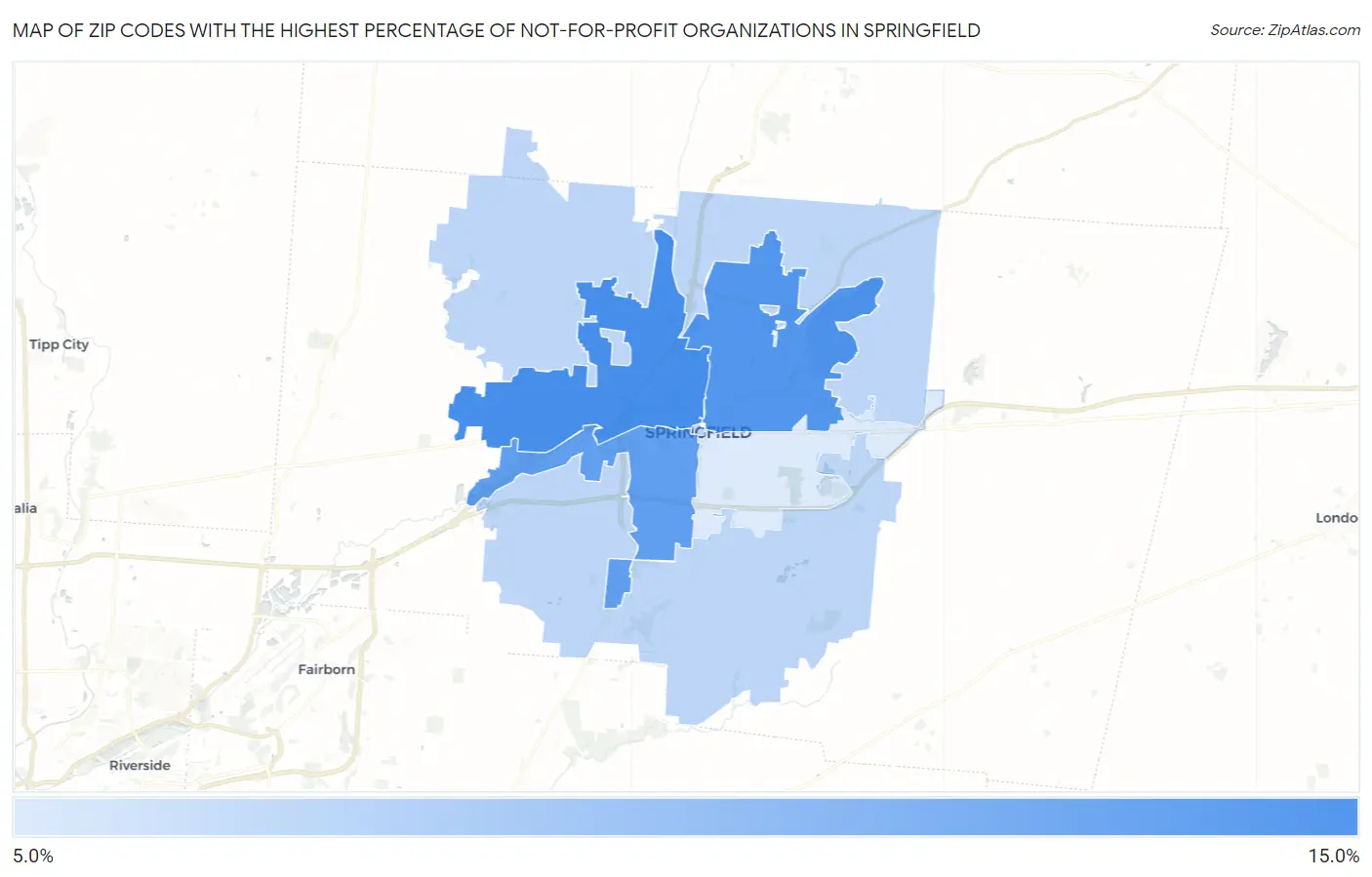 Zip Codes with the Highest Percentage of Not-for-profit Organizations in Springfield Map