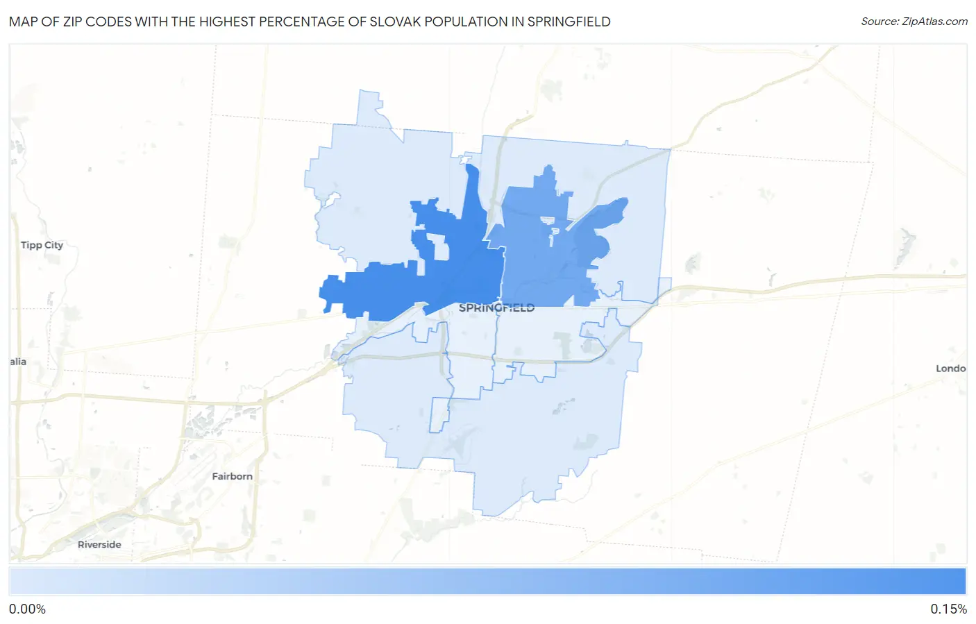 Zip Codes with the Highest Percentage of Slovak Population in Springfield Map