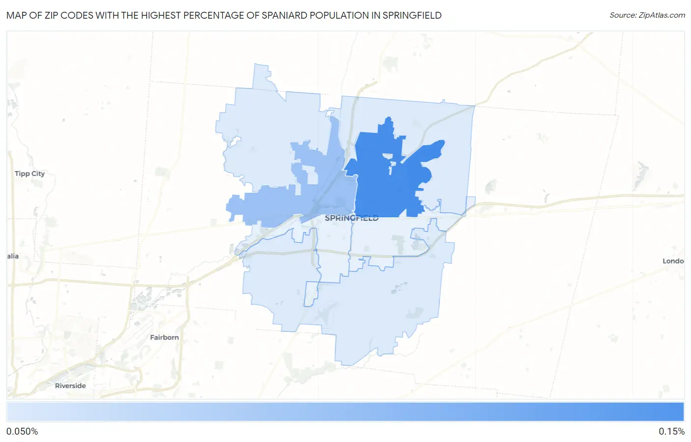 Zip Codes with the Highest Percentage of Spaniard Population in Springfield Map