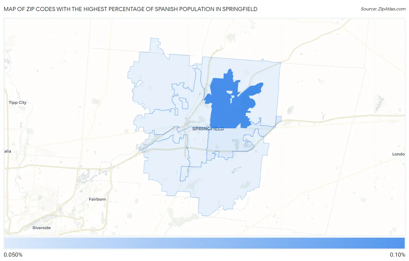 Zip Codes with the Highest Percentage of Spanish Population in Springfield Map