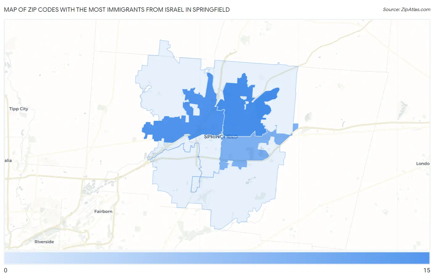 Zip Codes with the Most Immigrants from Israel in Springfield Map