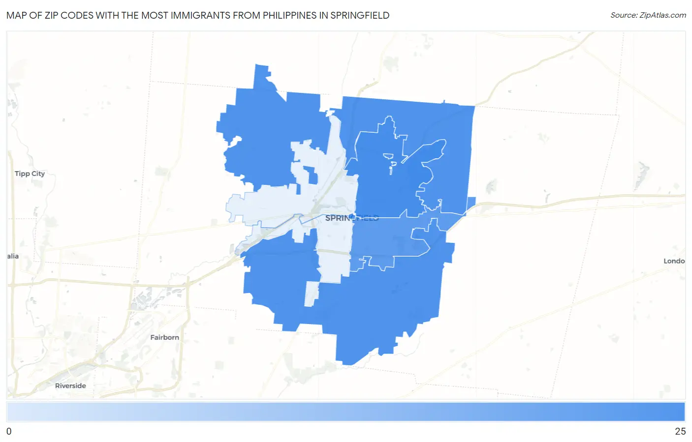 Zip Codes with the Most Immigrants from Philippines in Springfield Map