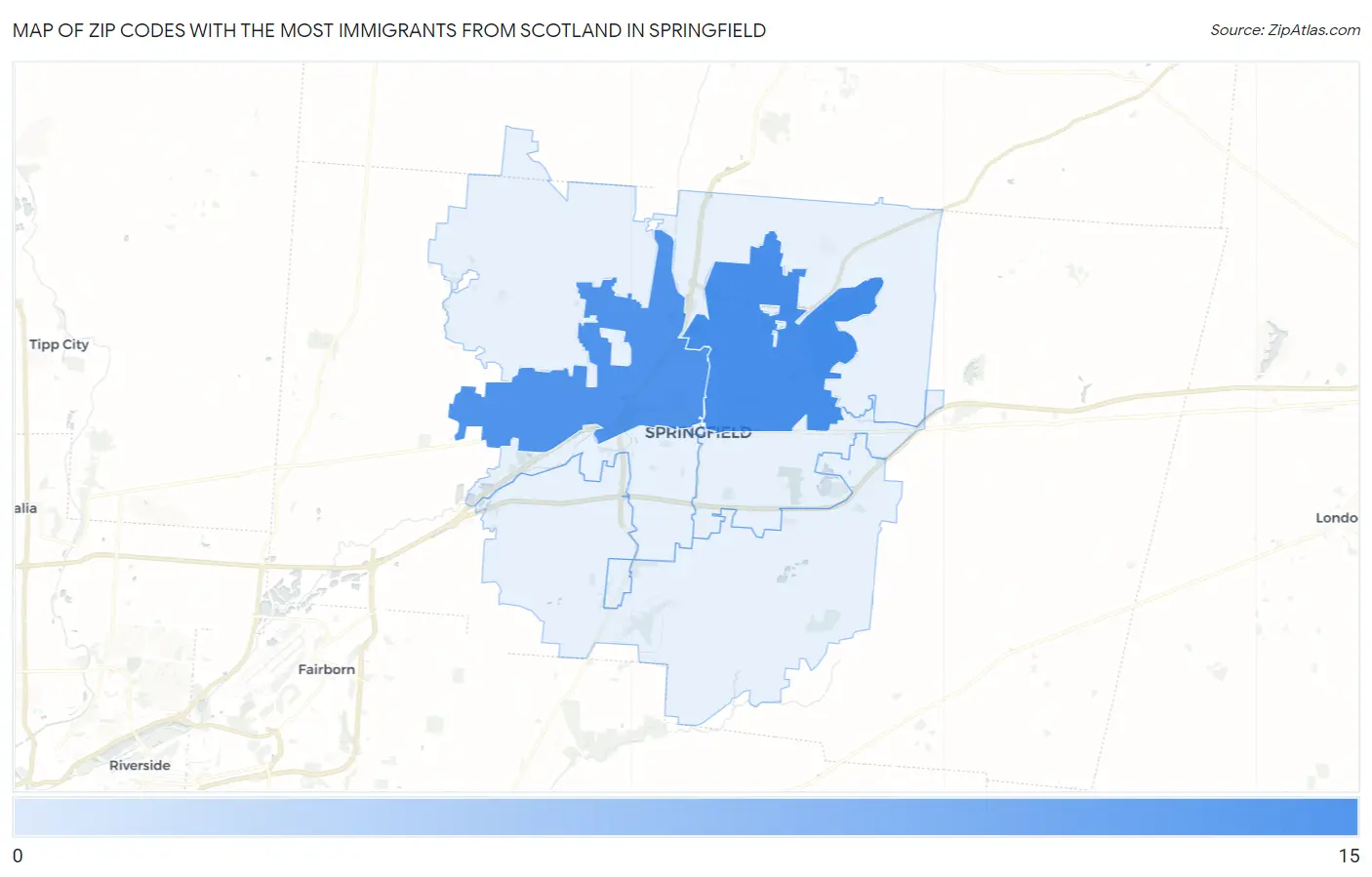 Zip Codes with the Most Immigrants from Scotland in Springfield Map