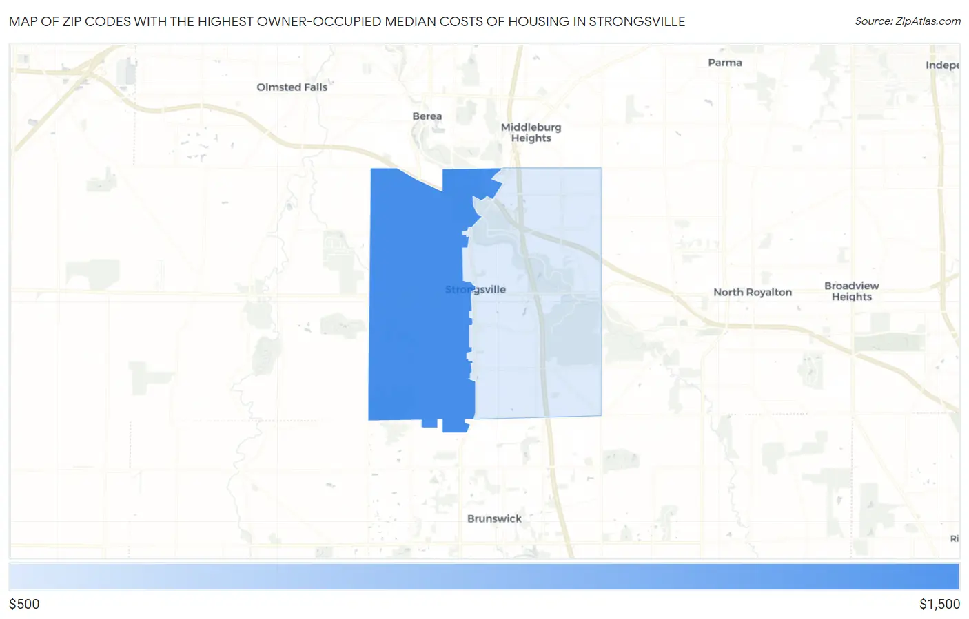 Zip Codes with the Highest Owner-Occupied Median Costs of Housing in Strongsville Map