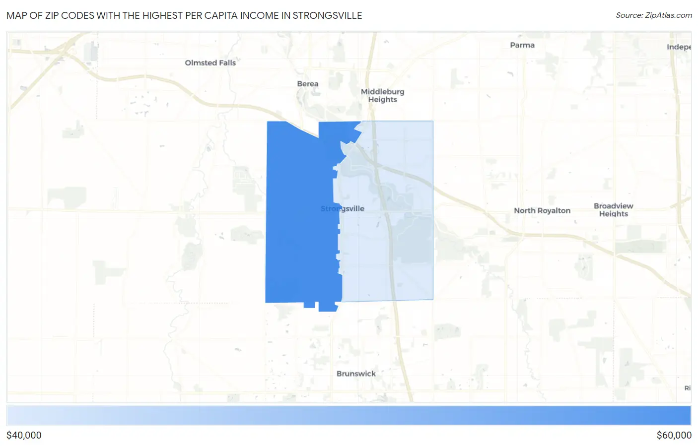 Zip Codes with the Highest Per Capita Income in Strongsville Map