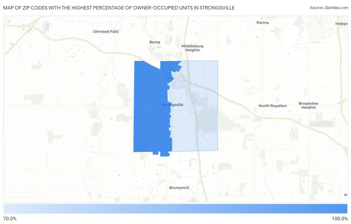 Zip Codes with the Highest Percentage of Owner-Occupied Units in Strongsville Map
