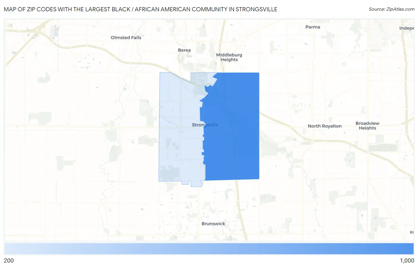 Zip Codes with the Largest Black / African American Community in Strongsville Map