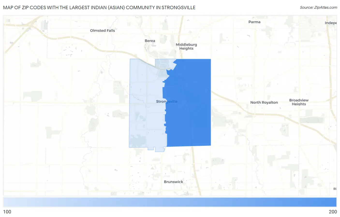 Zip Codes with the Largest Indian (Asian) Community in Strongsville Map
