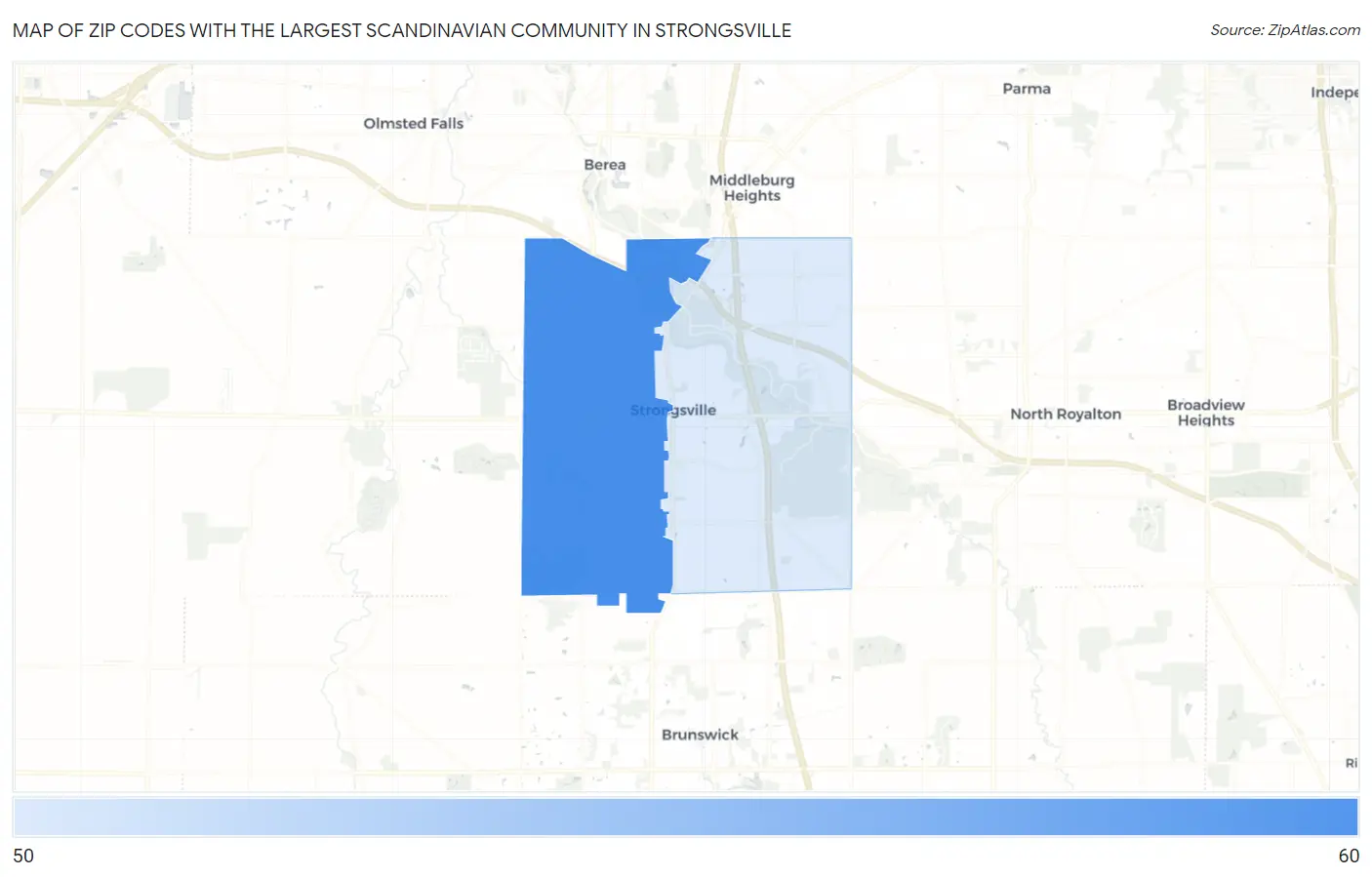 Zip Codes with the Largest Scandinavian Community in Strongsville Map