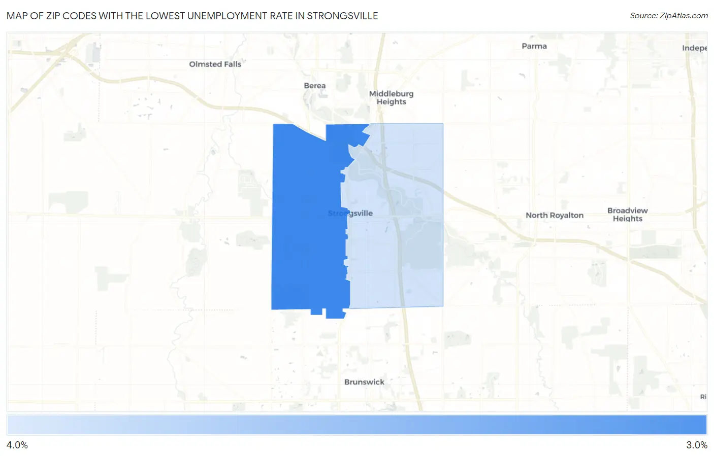 Zip Codes with the Lowest Unemployment Rate in Strongsville Map