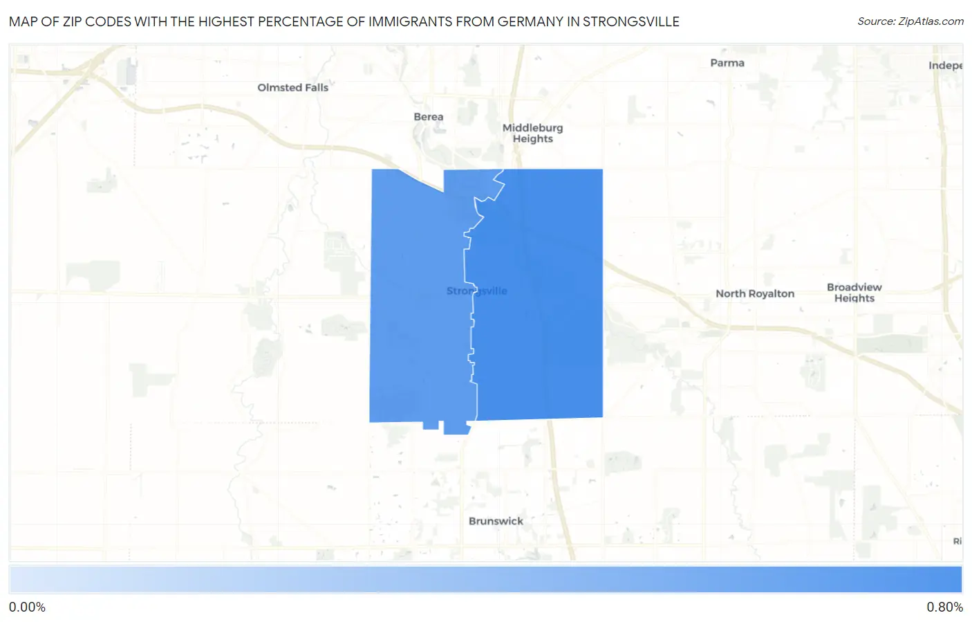 Zip Codes with the Highest Percentage of Immigrants from Germany in Strongsville Map