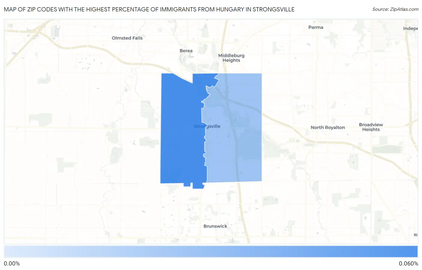 Zip Codes with the Highest Percentage of Immigrants from Hungary in Strongsville Map