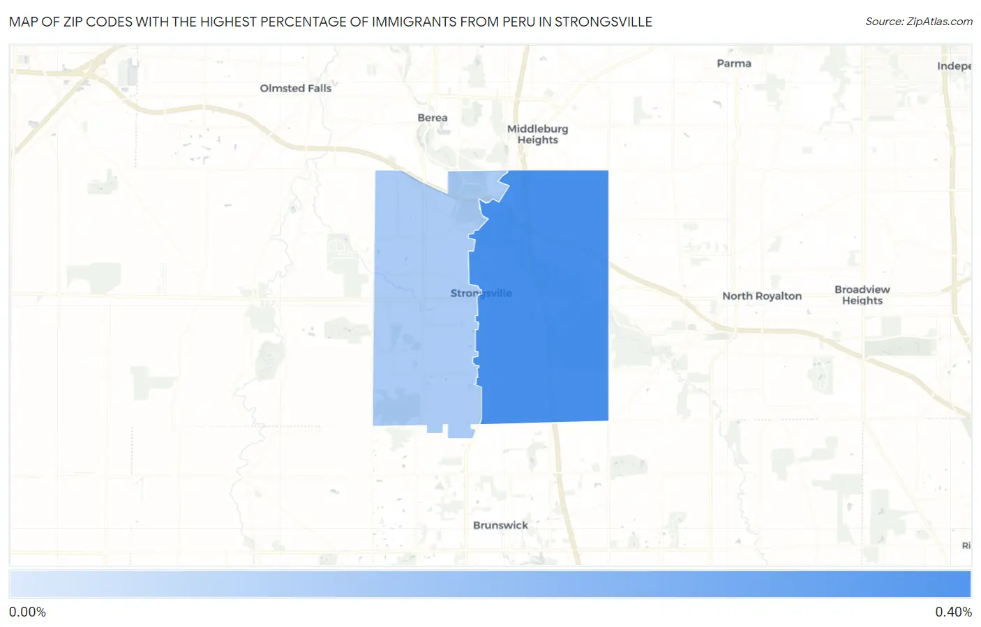 Zip Codes with the Highest Percentage of Immigrants from Peru in Strongsville Map
